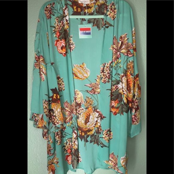 2️⃣2️⃣ Umgee Womens Kimono Mint Green Plus Size XL/1XL 1X Floral Flowers - Picture 1 of 5